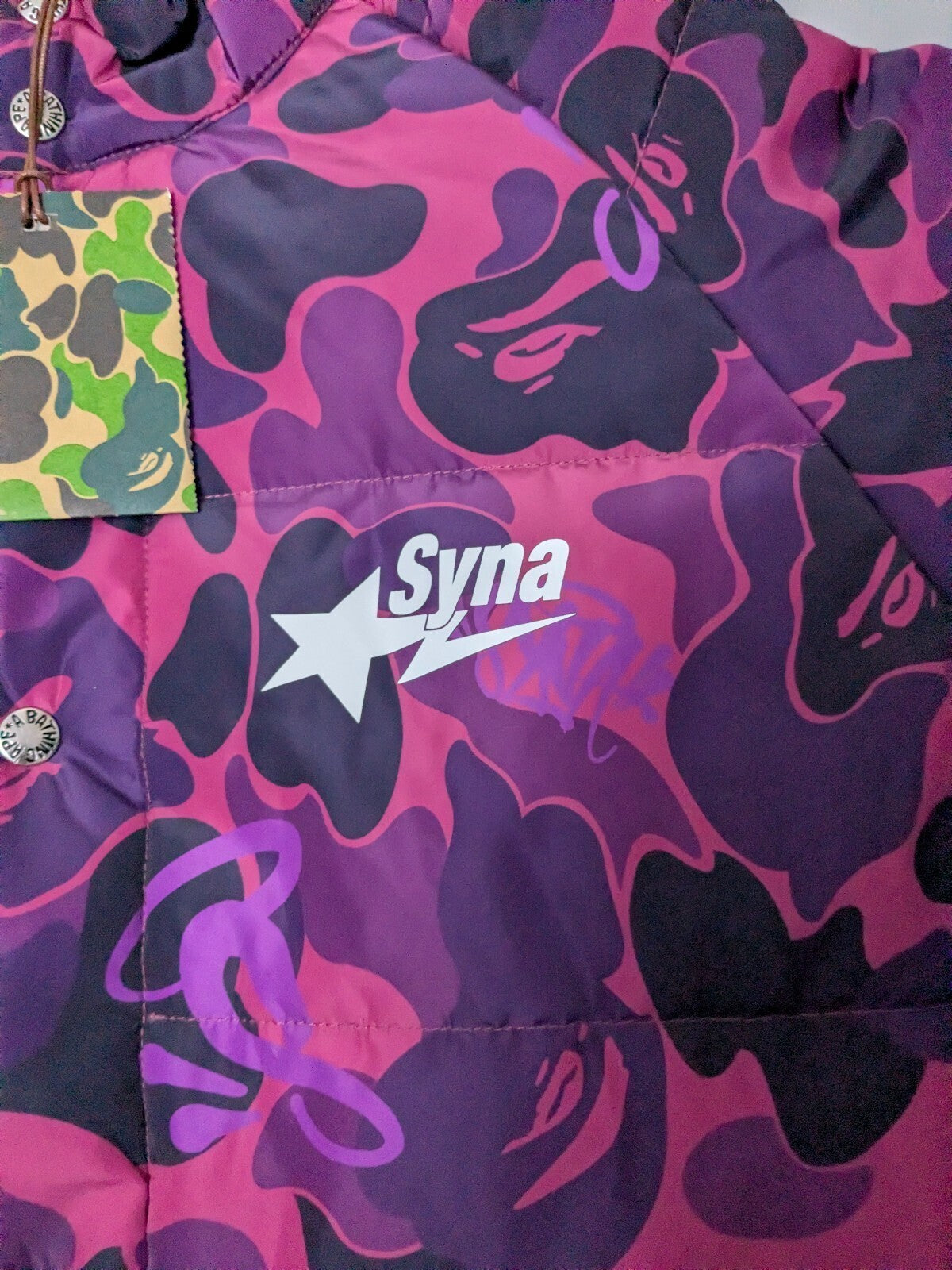 A Bathing Ape Syna World Padded Jacket Mens M Purple Camo Hooded