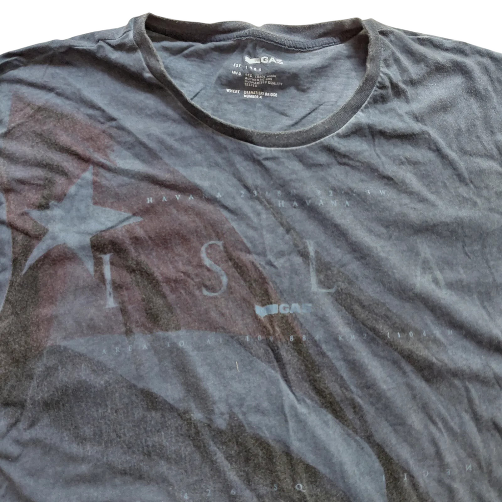 My Store GAS blue cotton crew neck t-shirt featuring a large graphic print with a star and Havana text