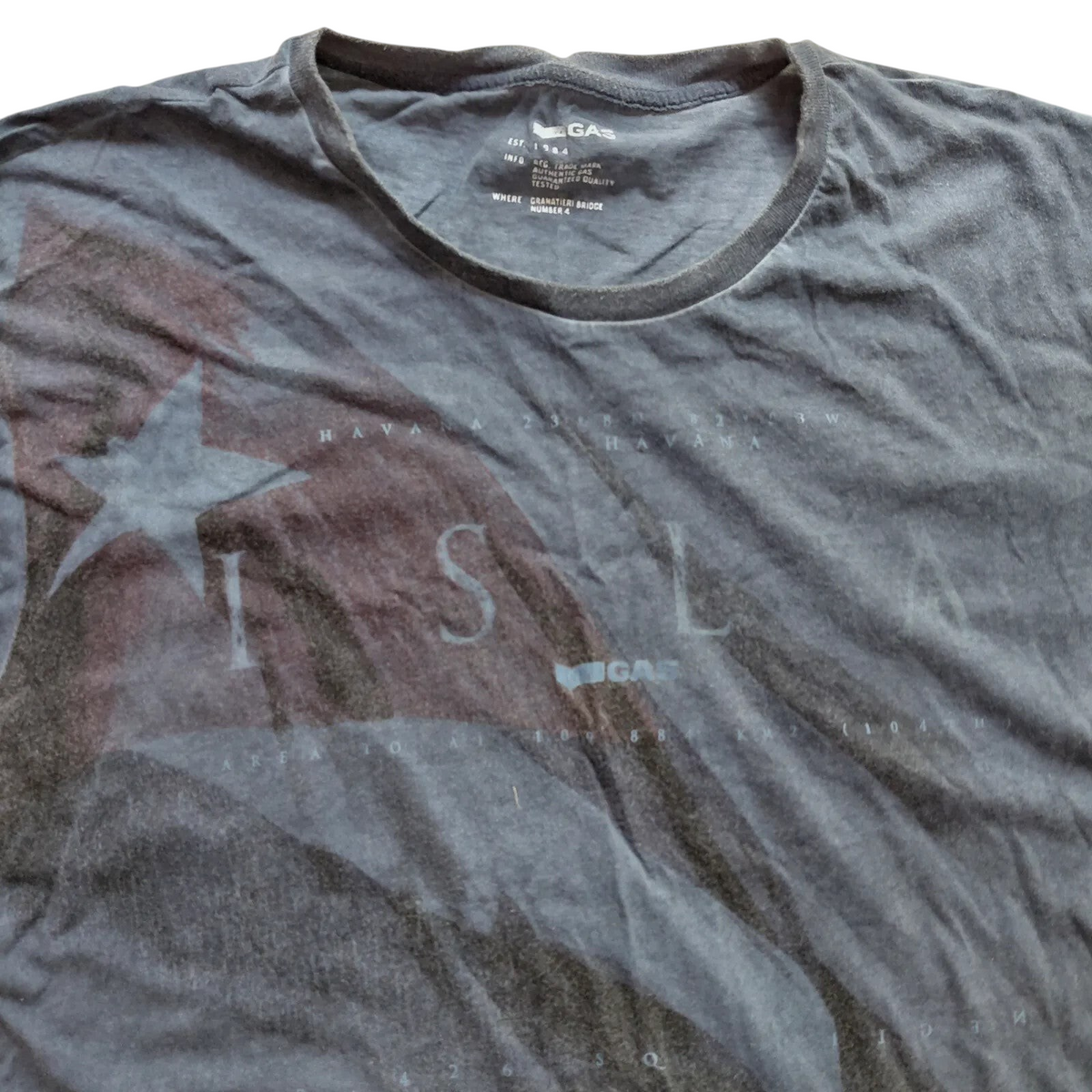 My Store GAS blue cotton crew neck t-shirt featuring a large graphic print with a star and Havana text