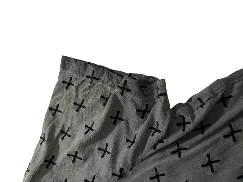 My Store grey cotton Scorpion Bay t-shirt sleeve featuring a black embroidered cross print pattern