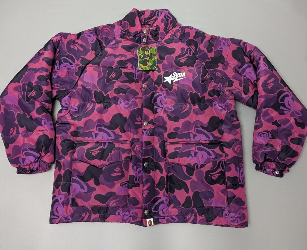 A Bathing Ape Syna World Padded Jacket Mens M Purple Camo Hooded