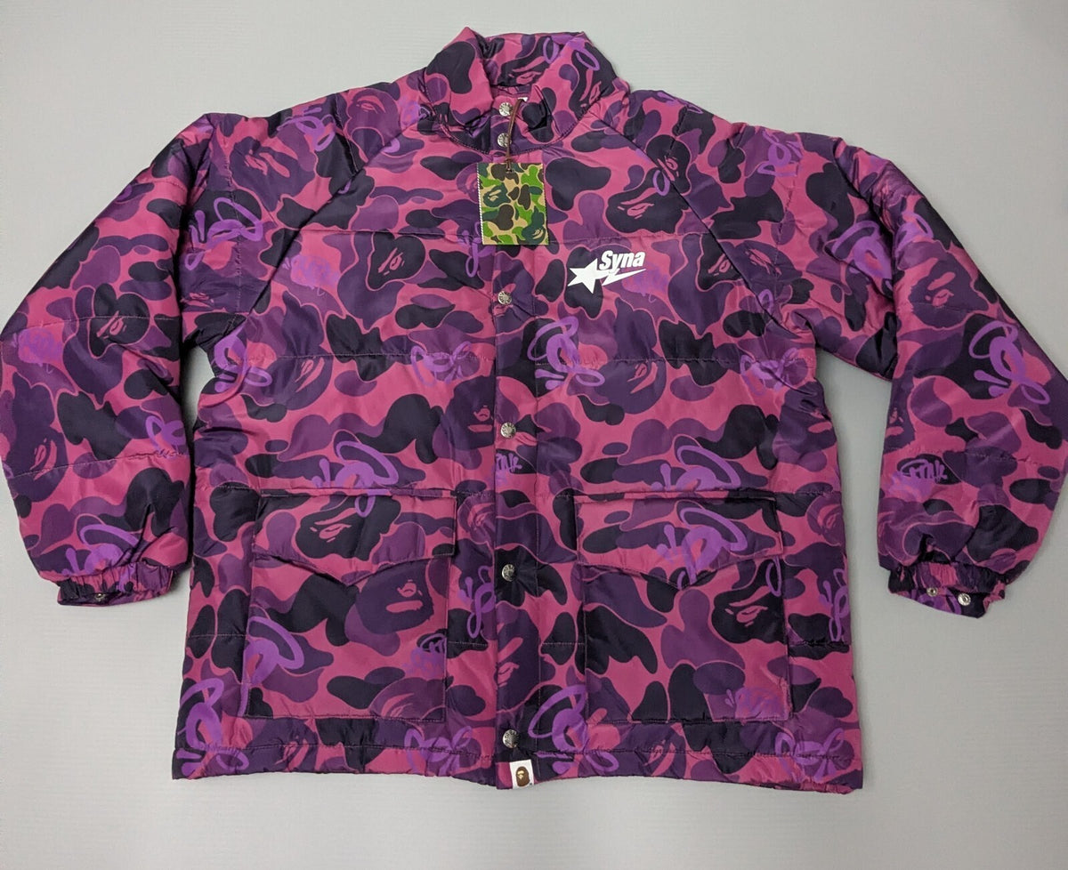 A Bathing Ape Syna World Padded Jacket Mens M Purple Camo Hooded