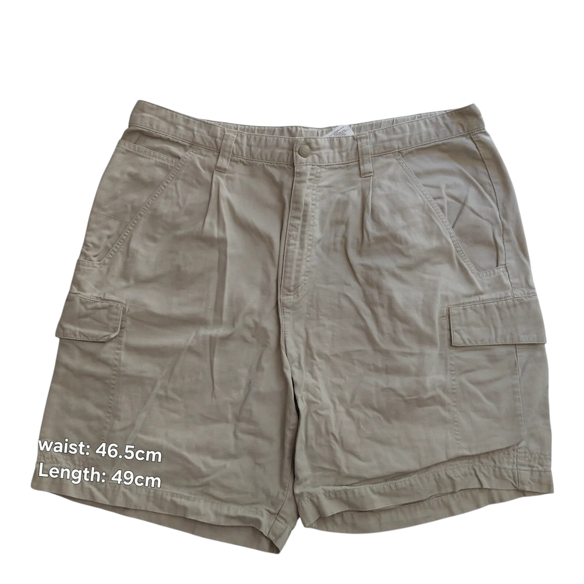 My Store beige Columbia cotton cargo shorts with utility pockets and button closure