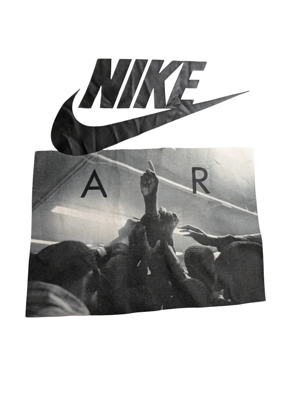 My Store grey Nike cotton t-shirt featuring a black graphic print of a crowd and the Nike Air logo