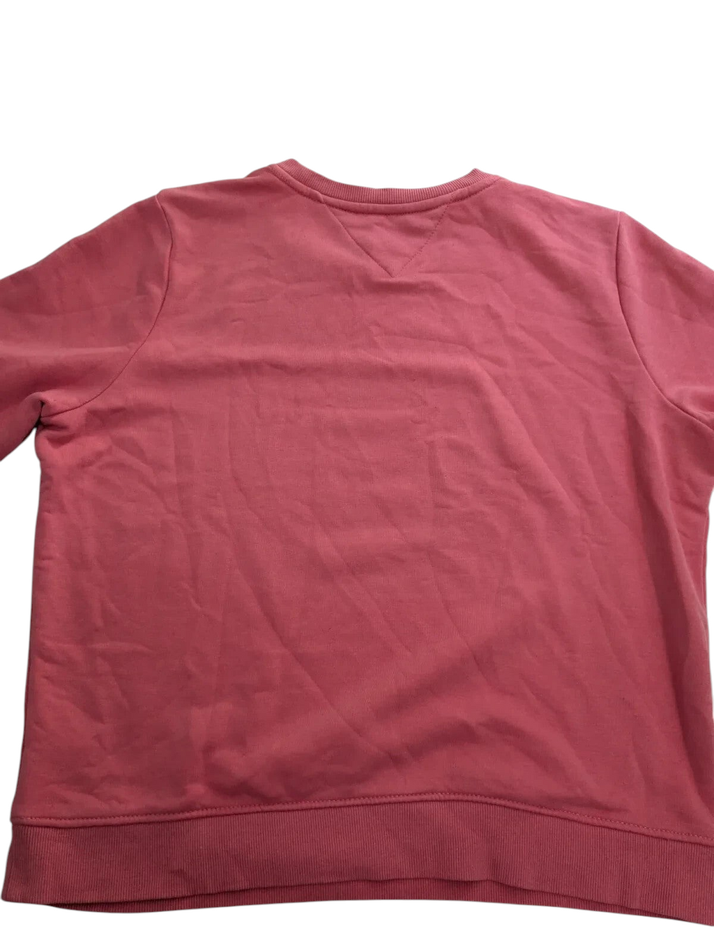 My Store Tommy Jeans pink cotton crewneck sweatshirt back view with ribbed hem and collar detail