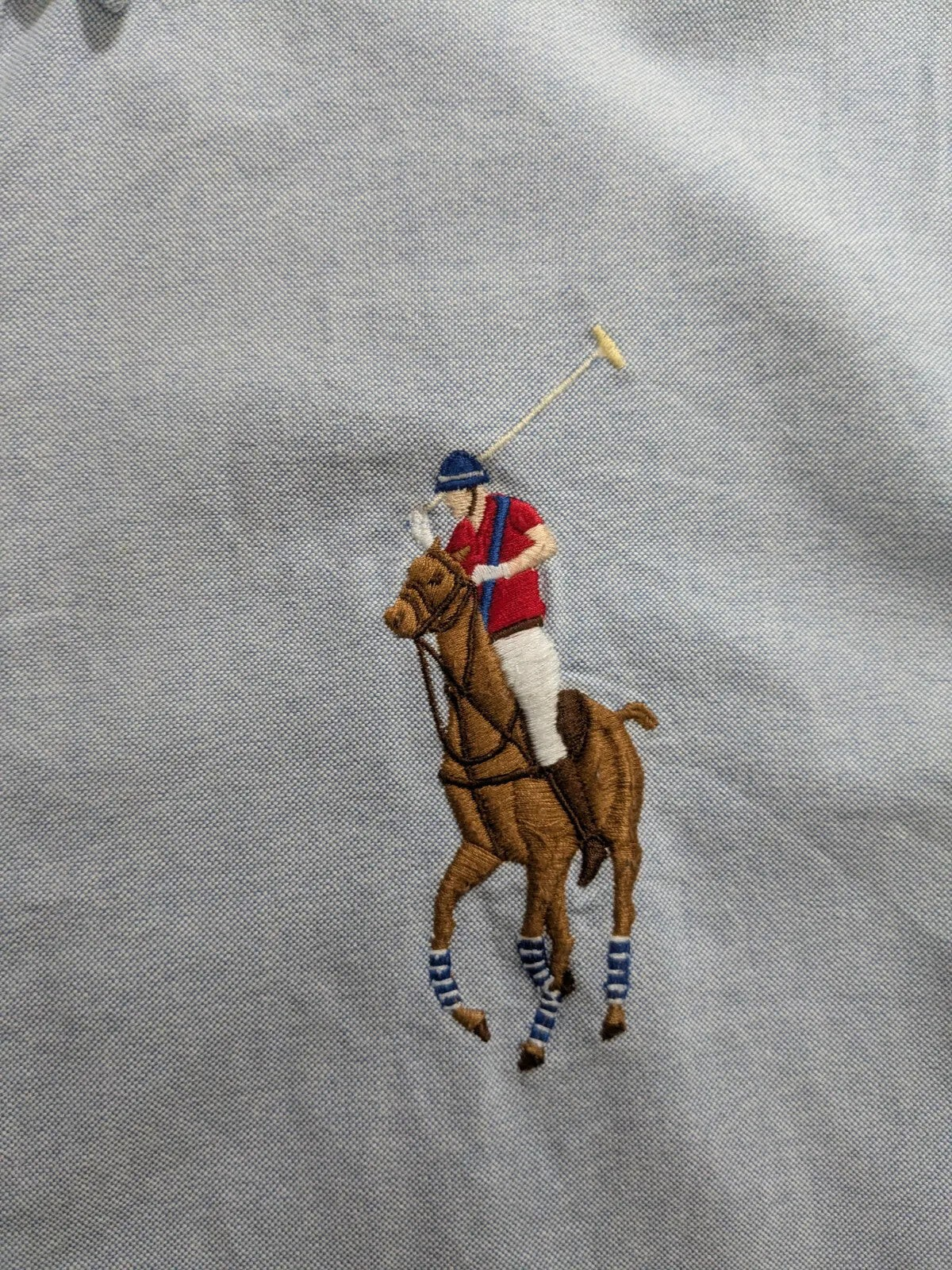My Store light blue cotton shirt with detailed embroidered polo player logo on the chest