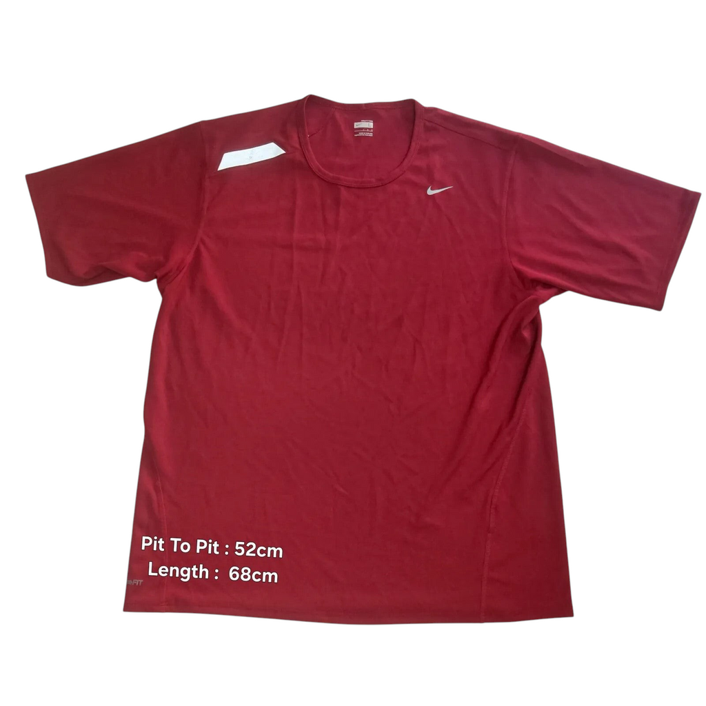 My Store Nike red Dri-FIT short sleeve athletic t-shirt with reflective detail and logo, size large.