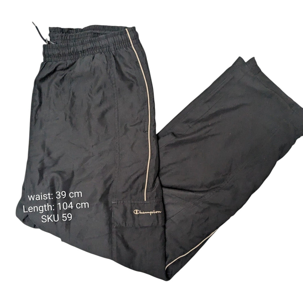 Champion Track Pants Mens L Black Taped Side Joggers Y2K
