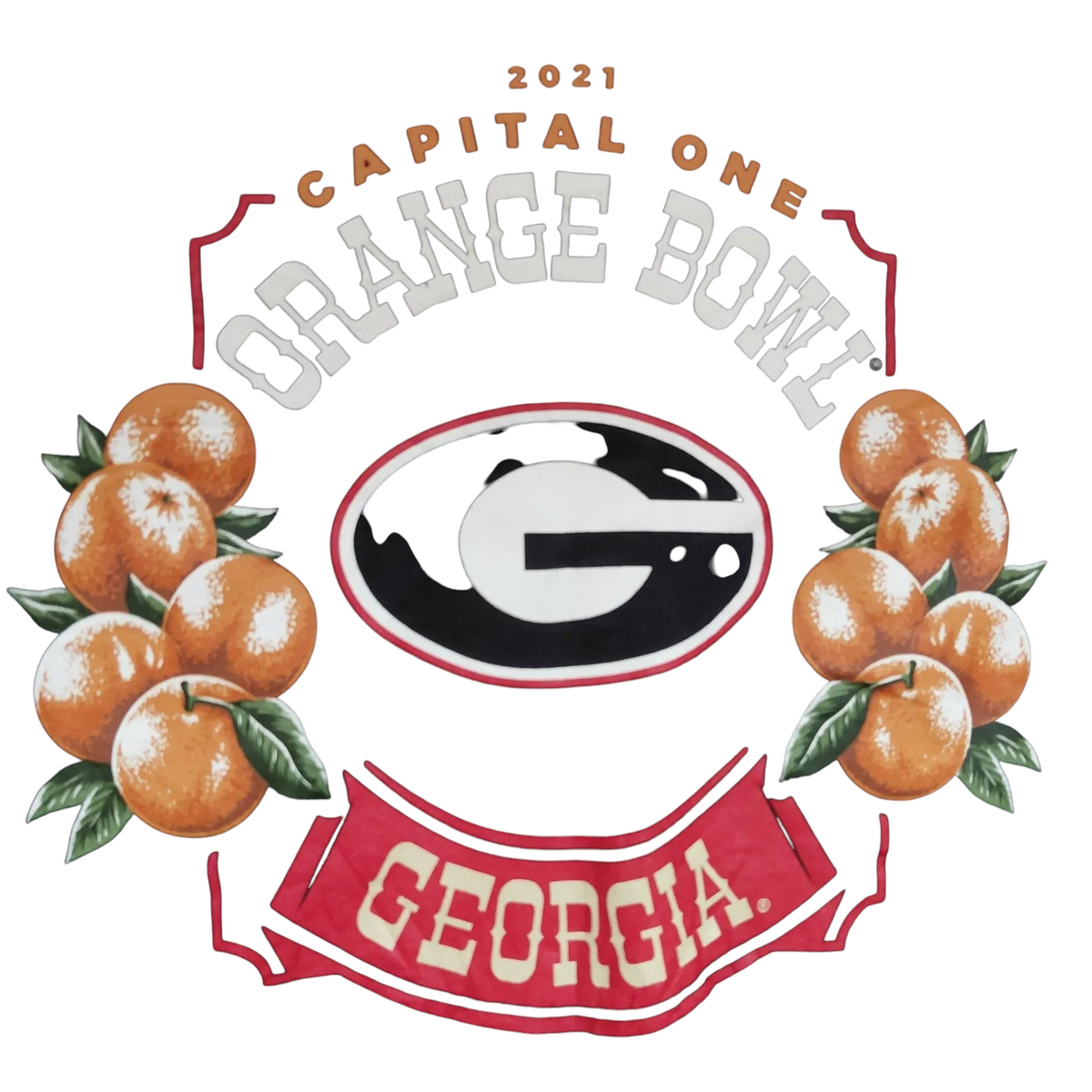 My Store black Nike crew neck t-shirt featuring 2021 Orange Bowl Georgia Bulldogs graphic print with oranges