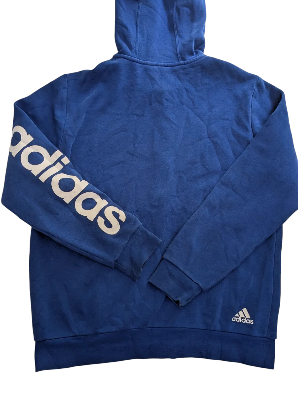 My Store blue Adidas full zip hoodie with white logo branding on the sleeve and back hem