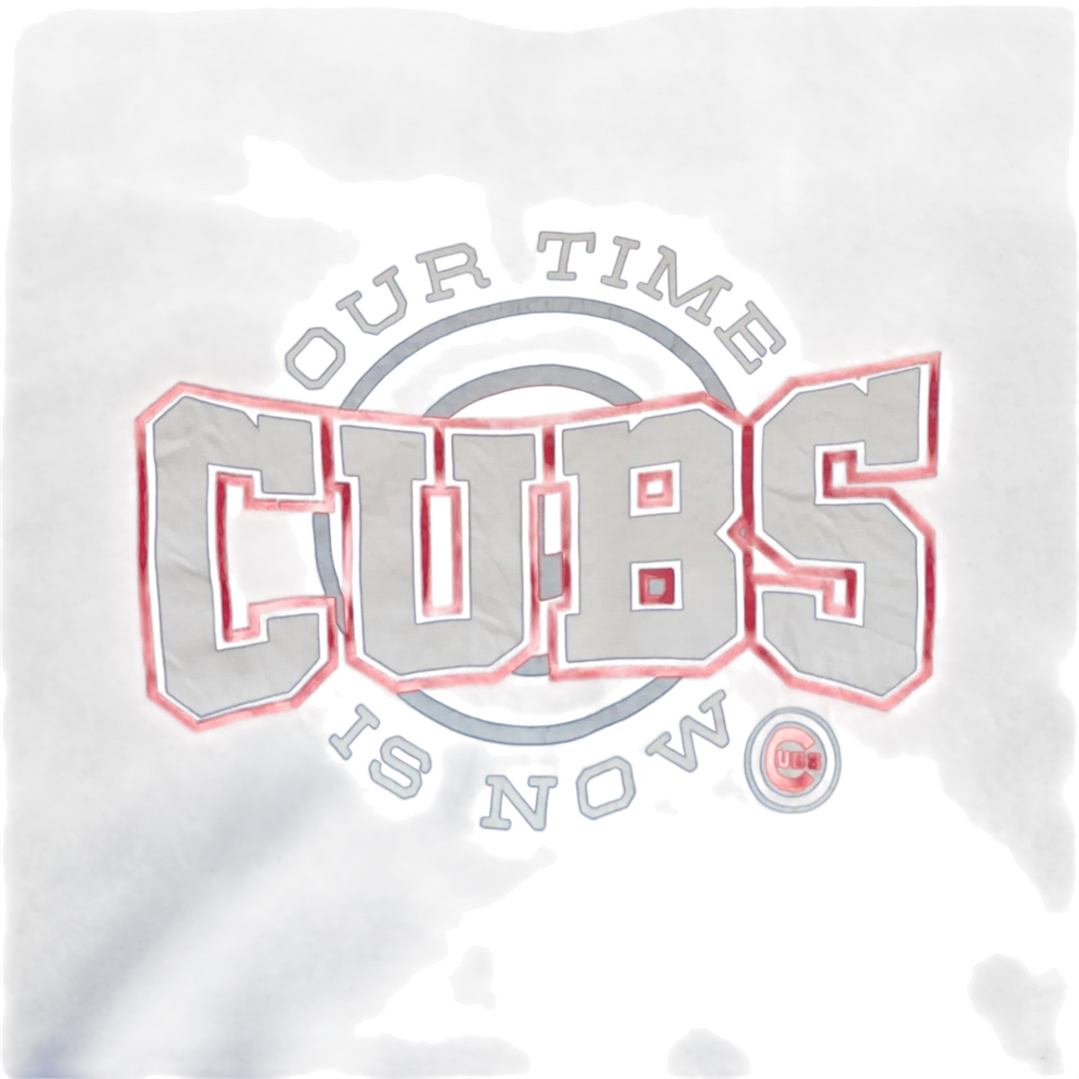 My Store blue Chicago Cubs graphic t-shirt with Our Time Is Now text and MLB team logo