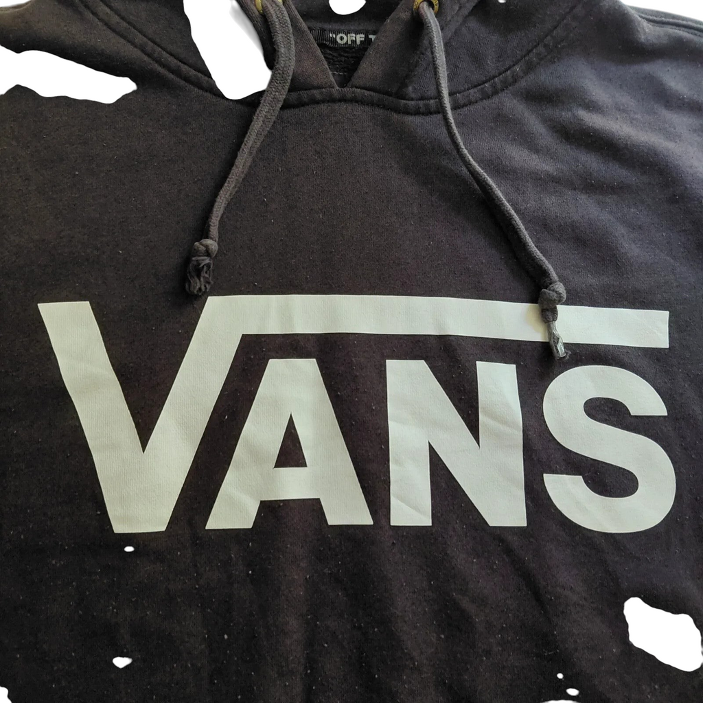 My Store Vans black pullover hoodie with a large white logo graphic and adjustable drawstring hood