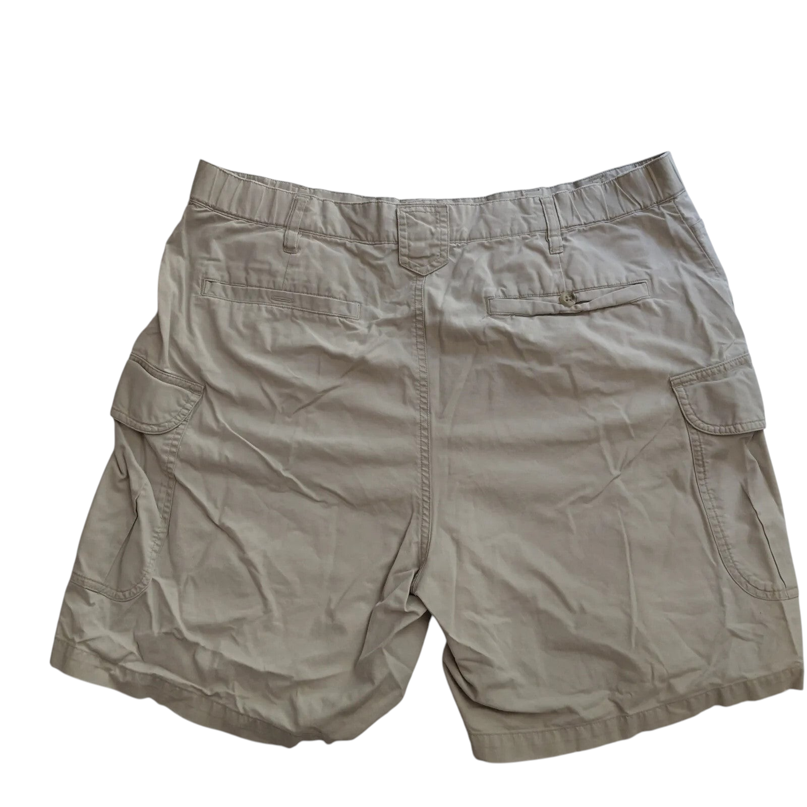 My Store Columbia beige men's cargo shorts with back pockets and utility design for outdoor wear.