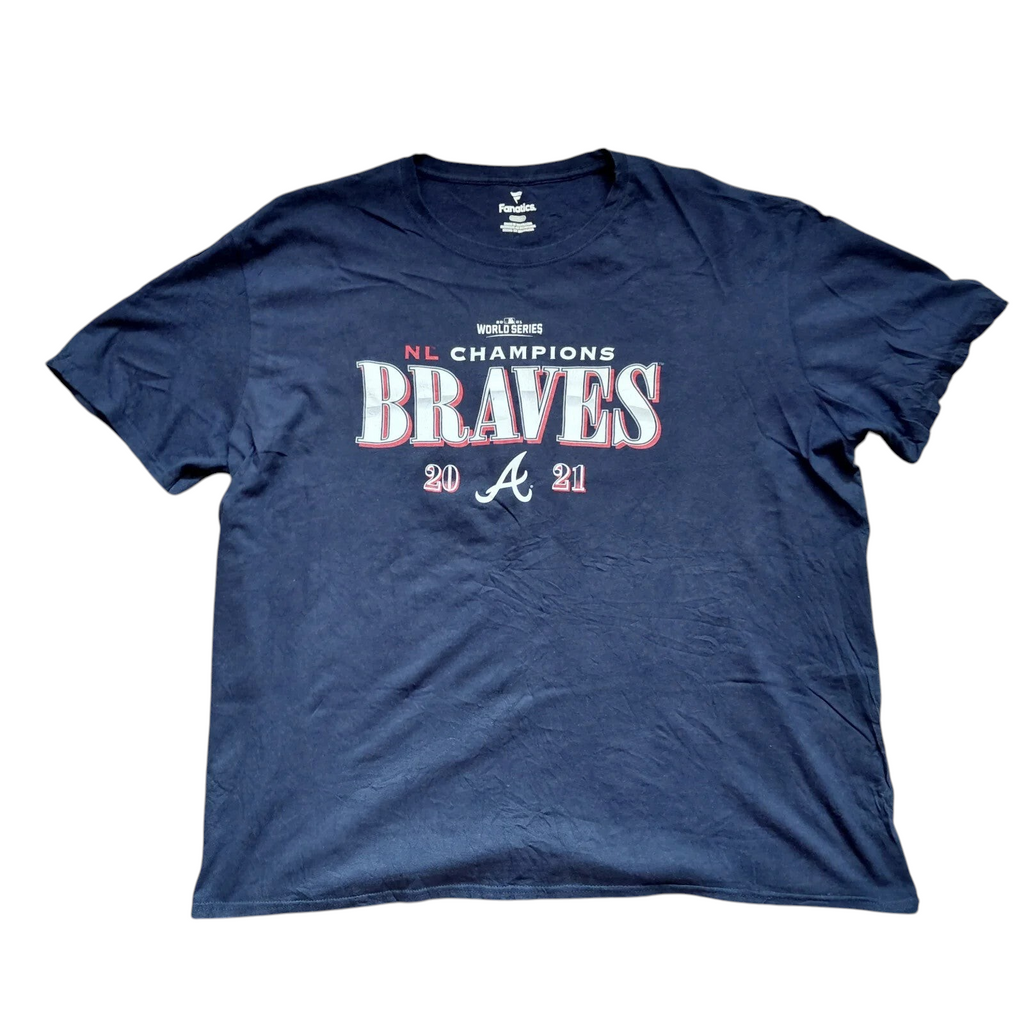 My Store navy cotton crew neck t-shirt featuring 2021 Atlanta Braves NL Champions graphic print