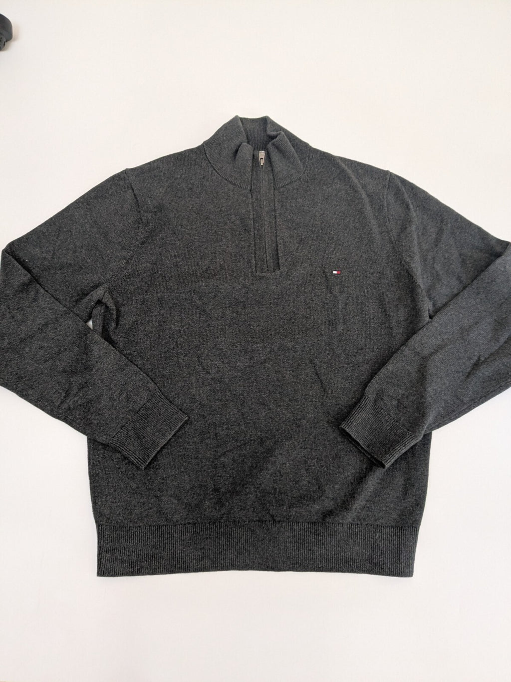 Tommy Hilfiger Sweater Mens M Grey Quarter-Zip Knit Jumper