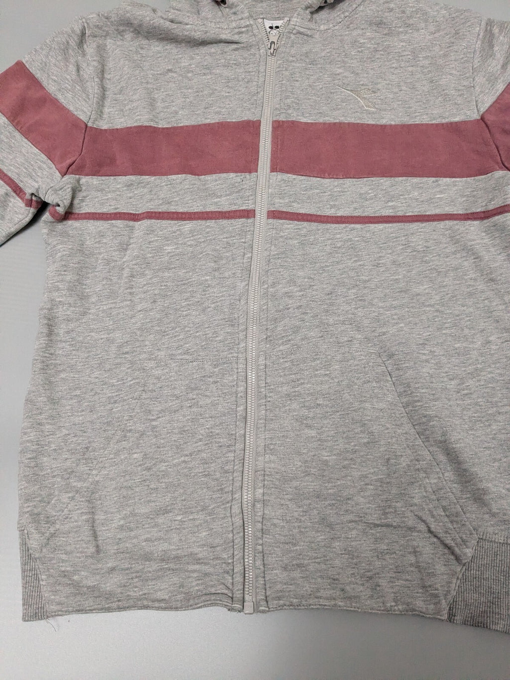 Diadora Hoodie Womens M Grey Pink Full Zip Sweatshirt