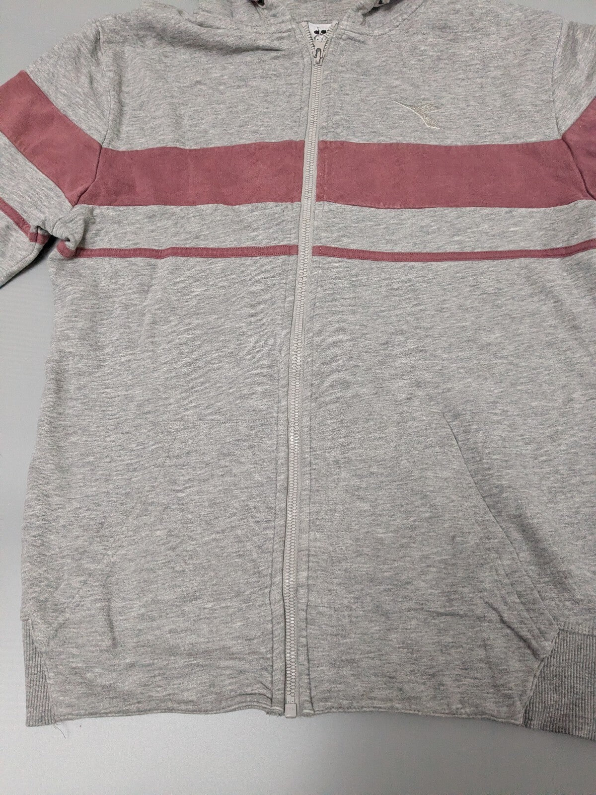Diadora Hoodie Womens M Grey Pink Full Zip Sweatshirt