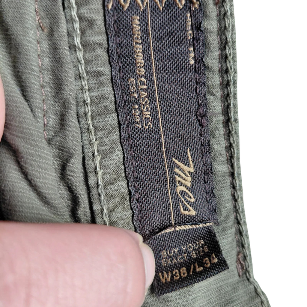 My Store MCS Marlboro Classics Yellowstone olive green cargo pants interior brand label and size tag