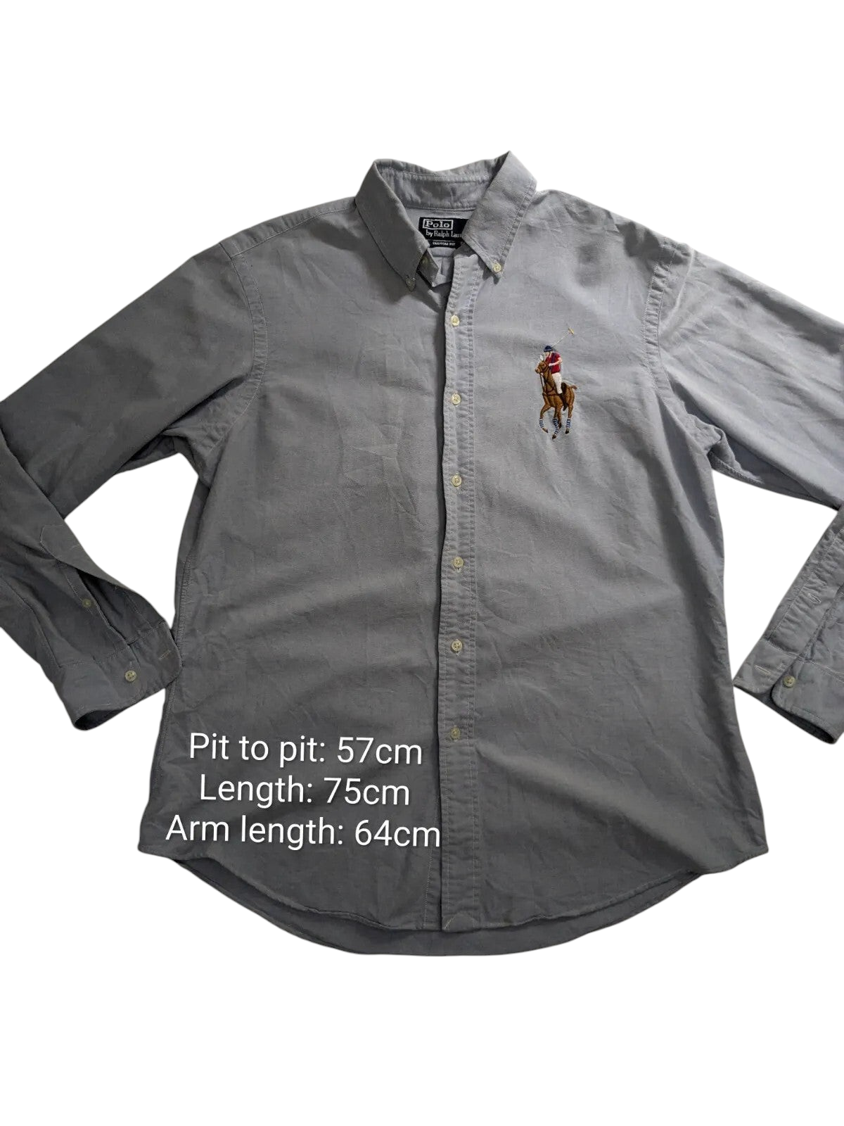 My Store light blue Ralph Lauren custom fit cotton button-down shirt with embroidered logo on chest