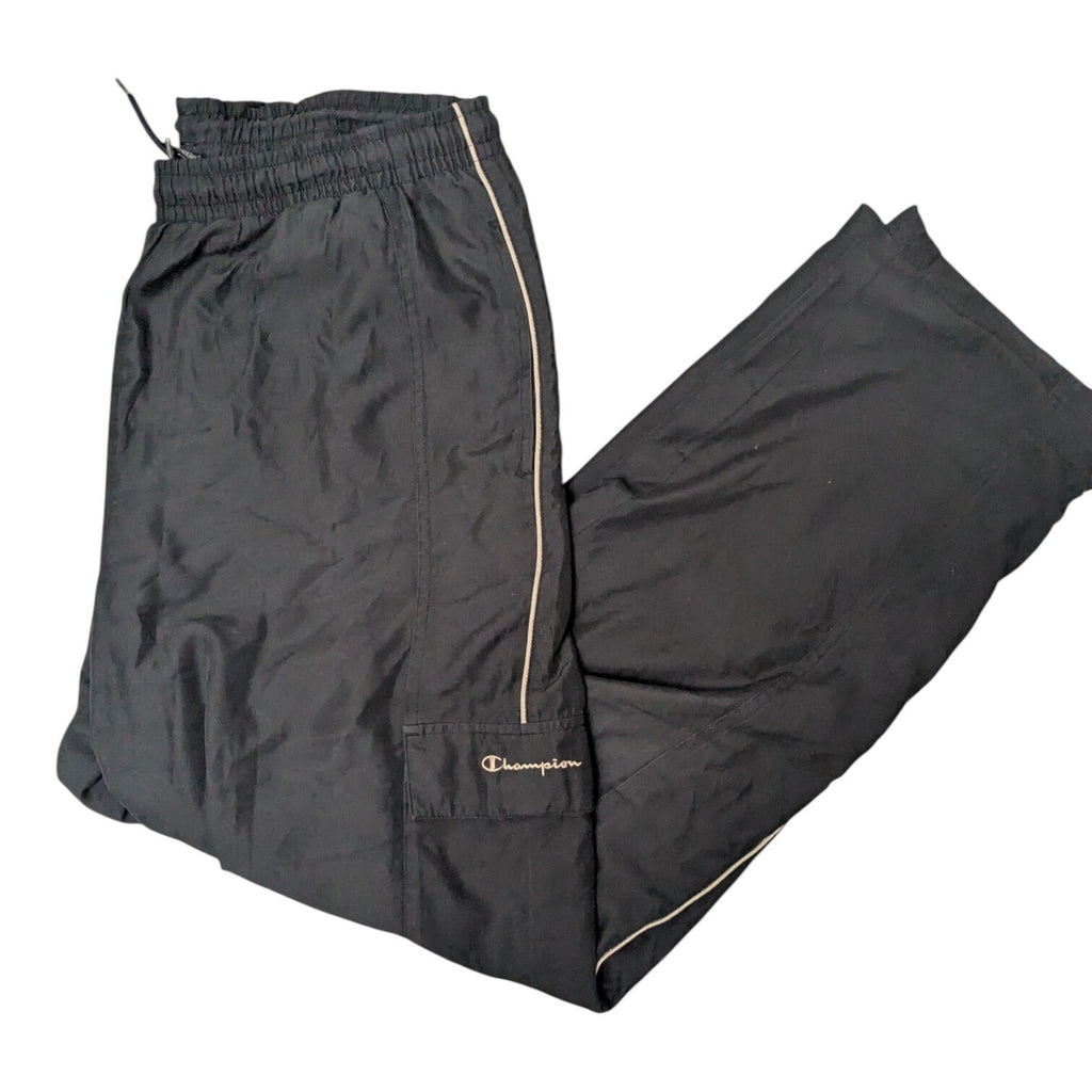 Champion Track Pants Mens L Black Taped Side Joggers Y2K