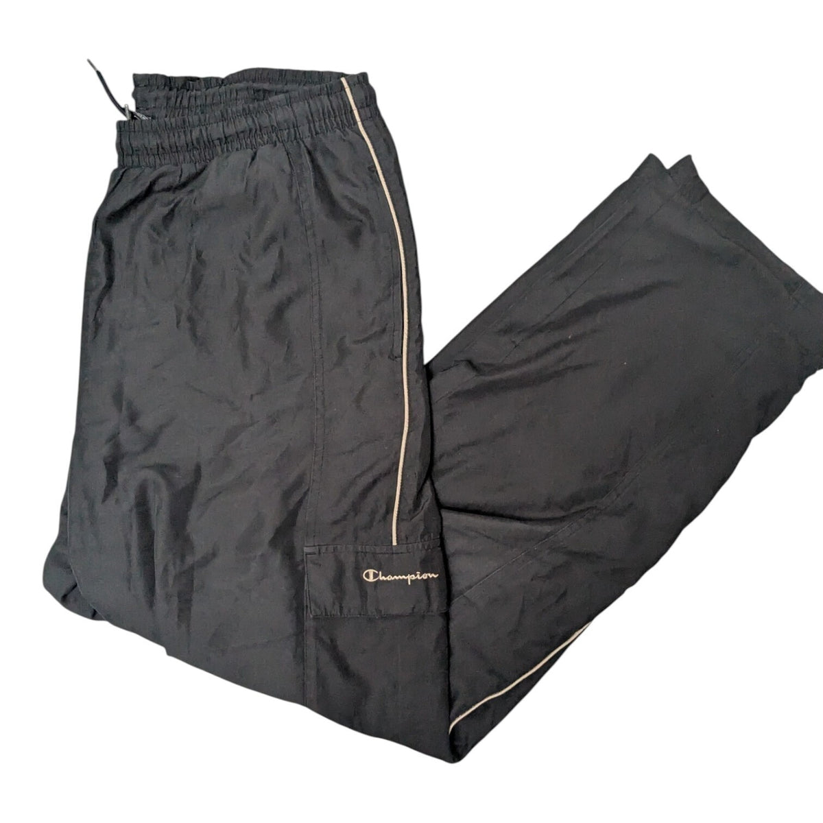 Champion Track Pants Mens L Black Taped Side Joggers Y2K