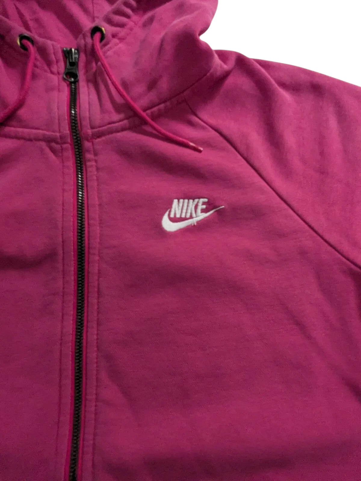 My Store Nike pink cotton full zip hoodie with white logo and drawstring hood