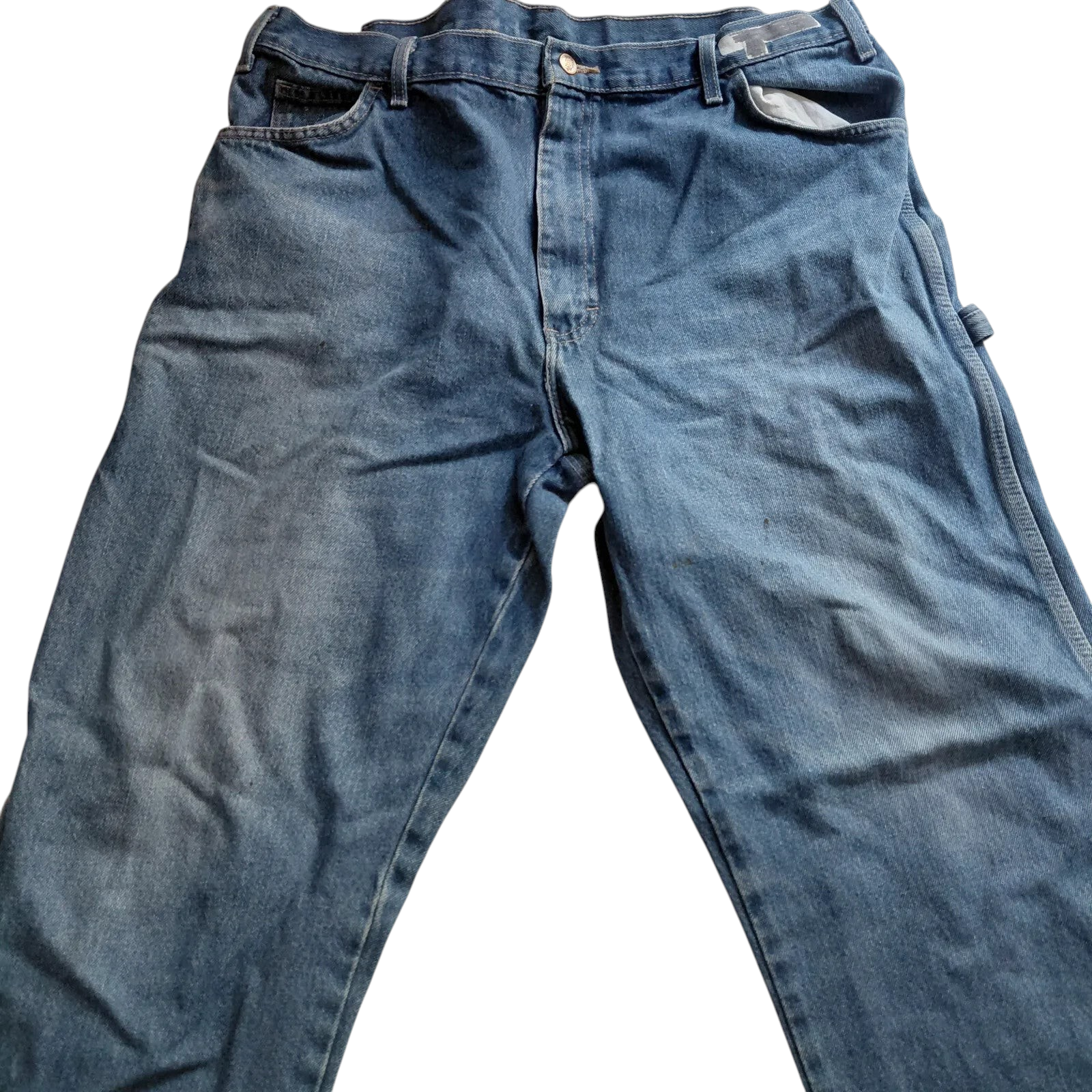 My Store Dickies carpenter jeans in mid blue wash denim with distressed workwear utility detailing