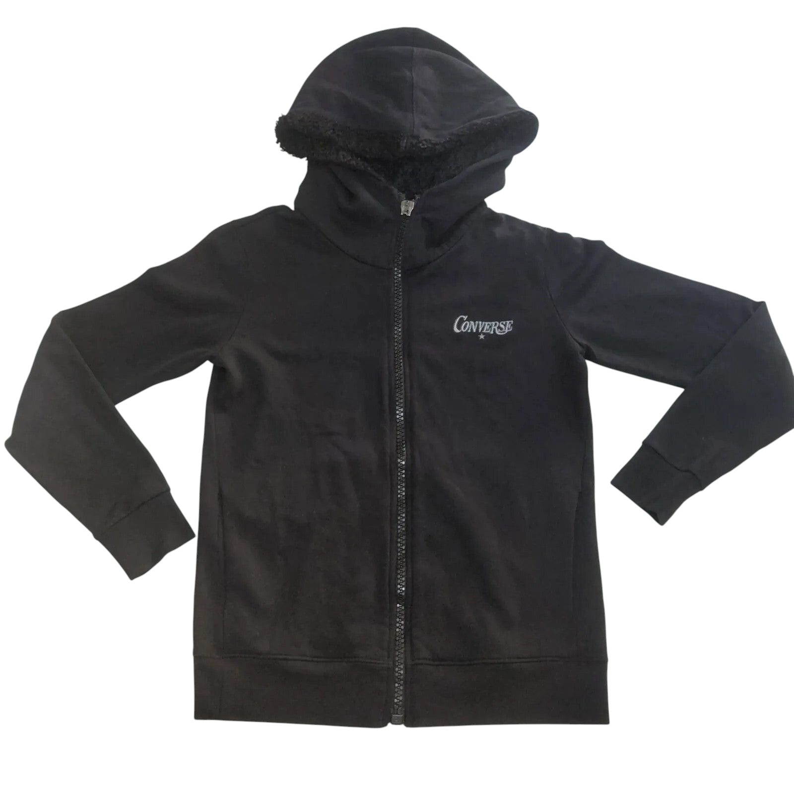 My Store black Converse full zip hoodie with fleece lining and embroidered logo on chest
