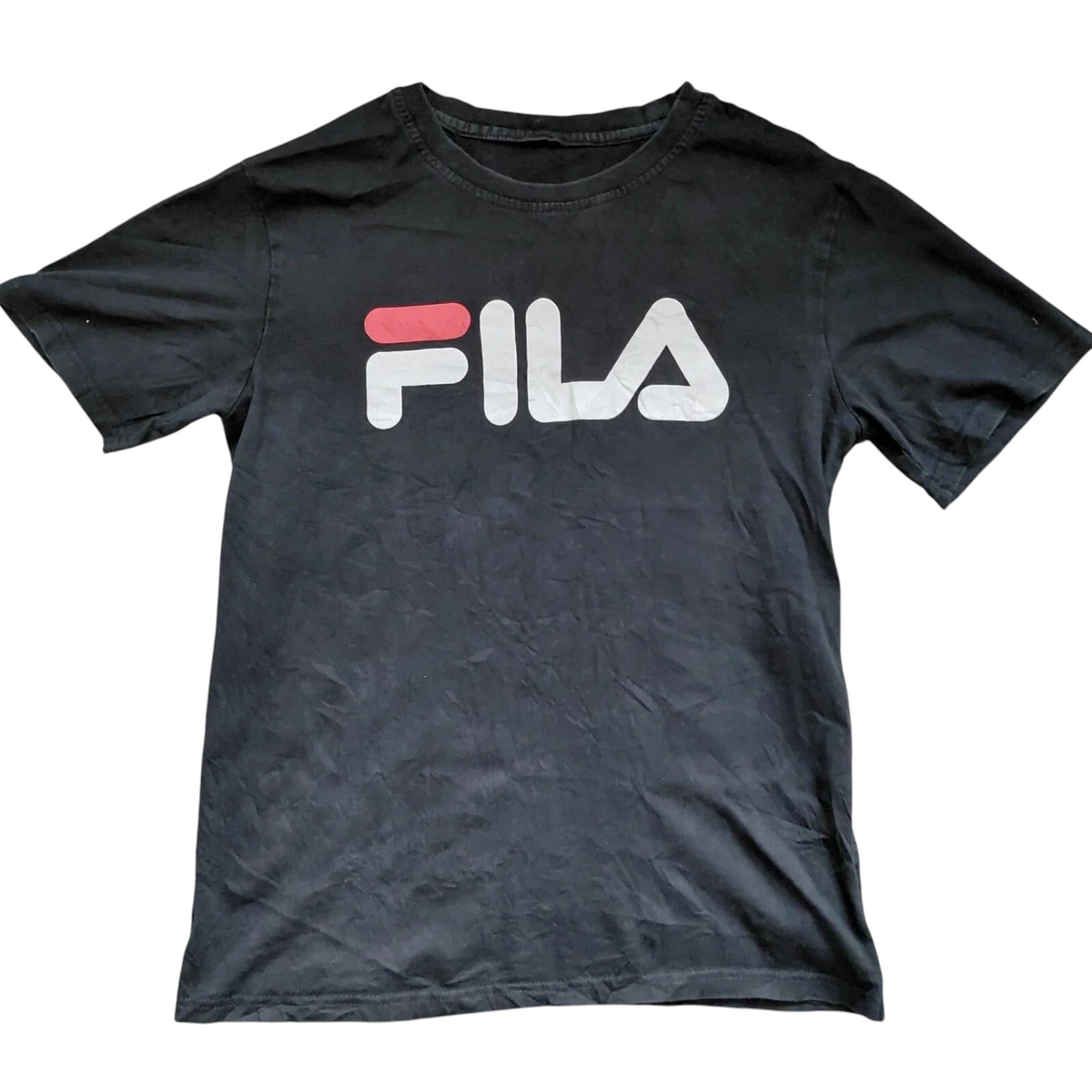 My Store pre-owned black FILA crew neck t-shirt with white and red logo graphic on the chest