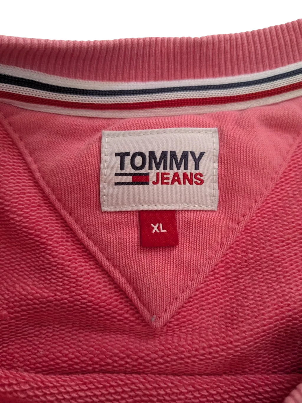 My Store Tommy Jeans pink cotton crewneck sweatshirt interior neck label with size XL tag