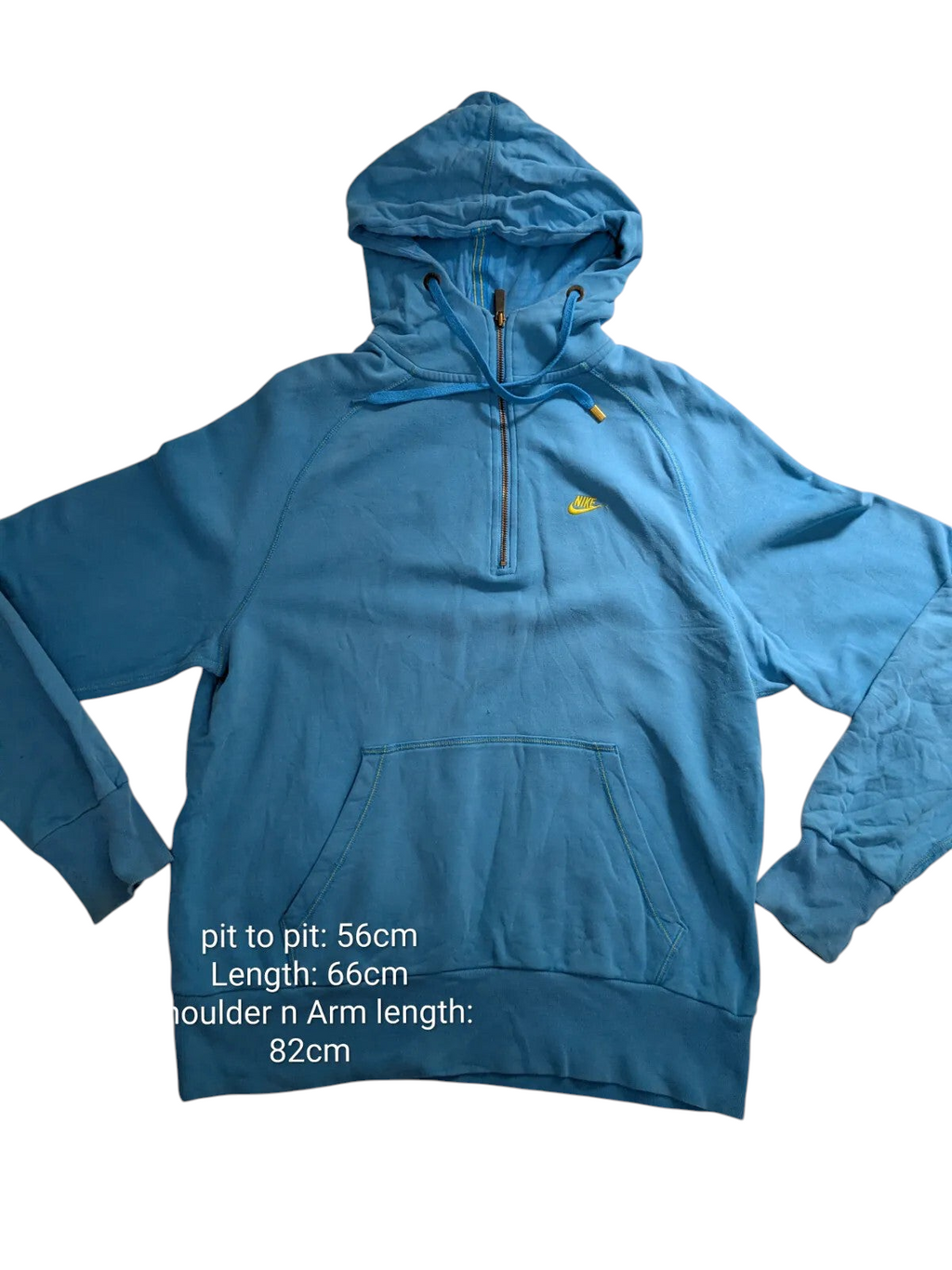 My Store Nike blue cotton quarter zip hoodie with yellow logo and front pocket, size large streetwear