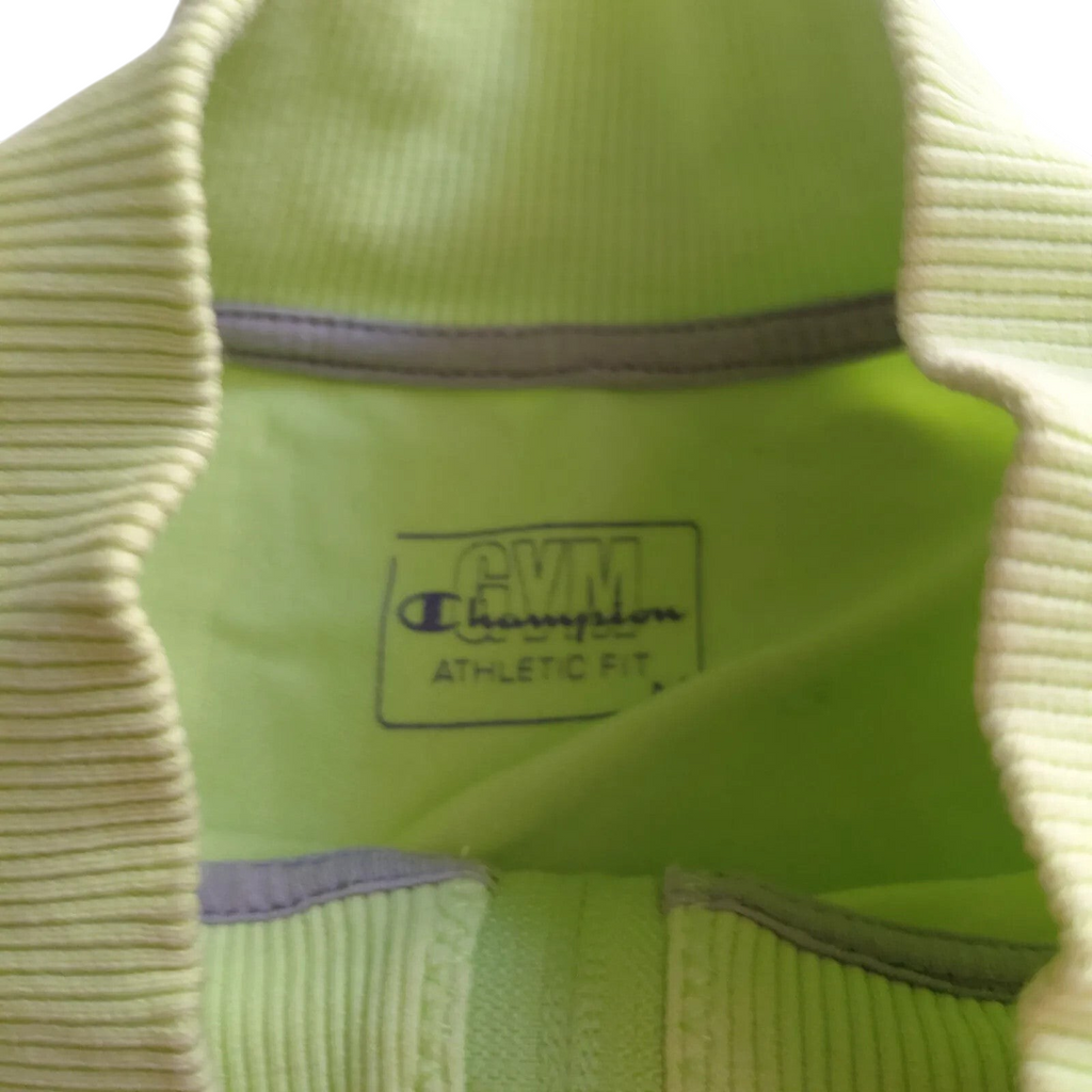 My Store Champion lime green track jacket featuring a stand collar and interior athletic fit brand label