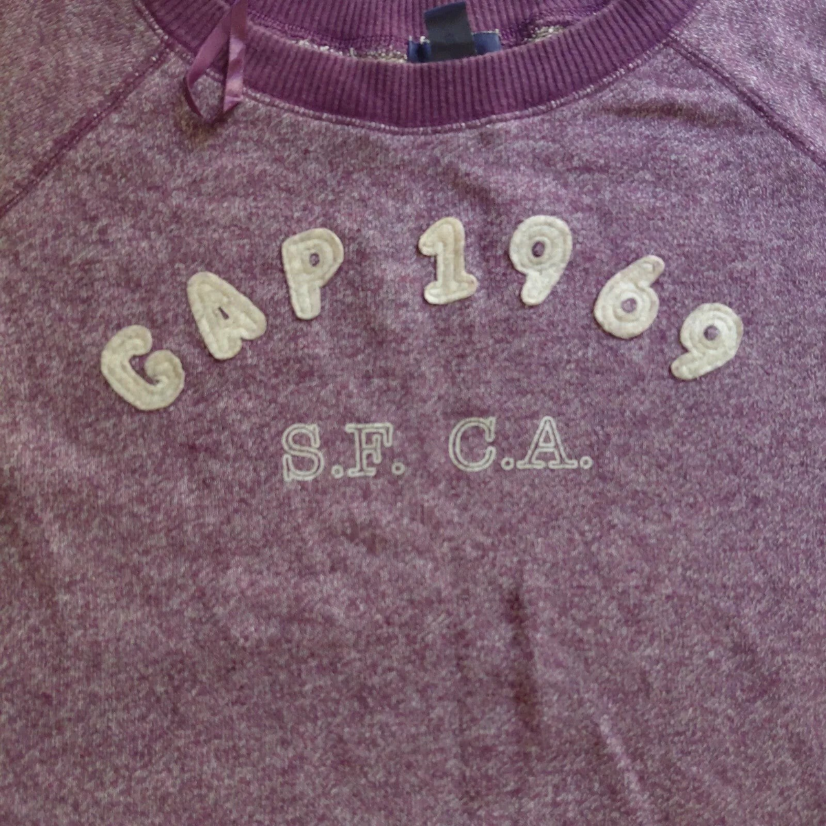 My Store vintage berry Gap 1969 crewneck sweatshirt with white embroidered logo and S.F. C.A. lettering
