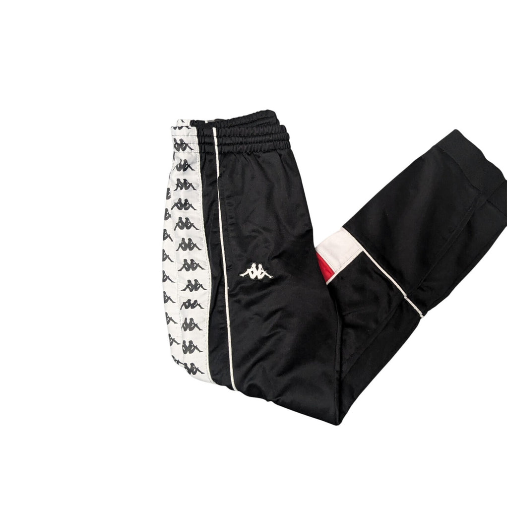 Kappa Track Pants Mens M Black White Logo Taped Side Joggers
