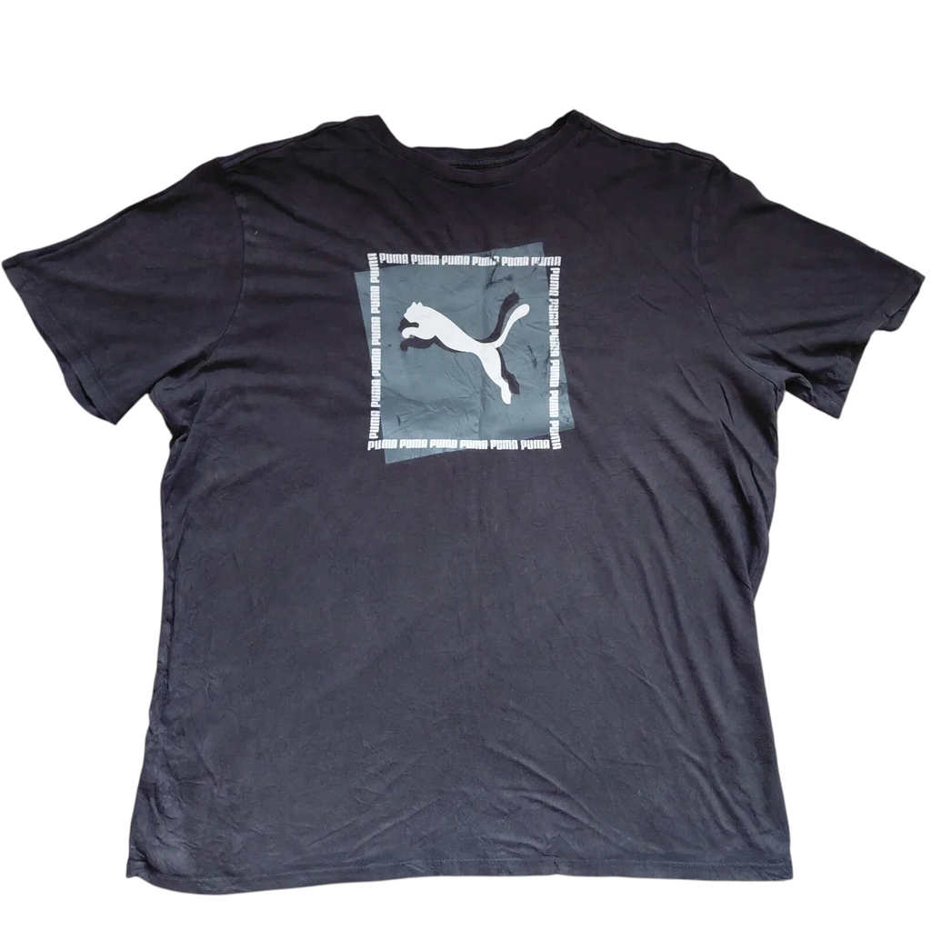 My Store black cotton crew neck T-shirt with a white Puma logo graphic on the front