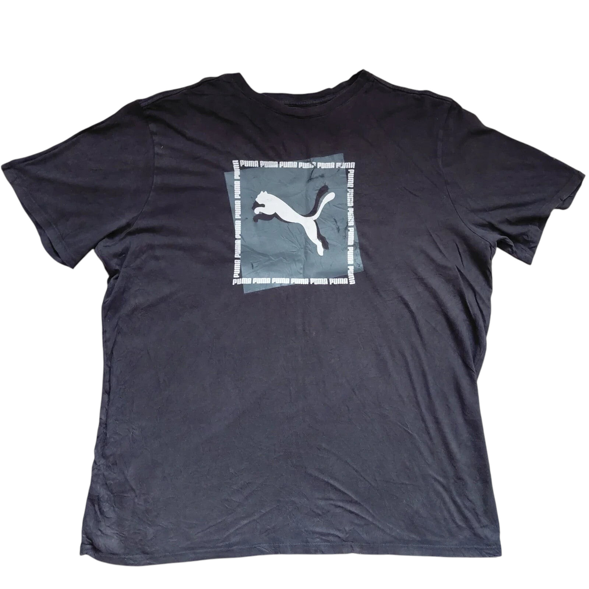 My Store black cotton crew neck T-shirt with a white Puma logo graphic on the front