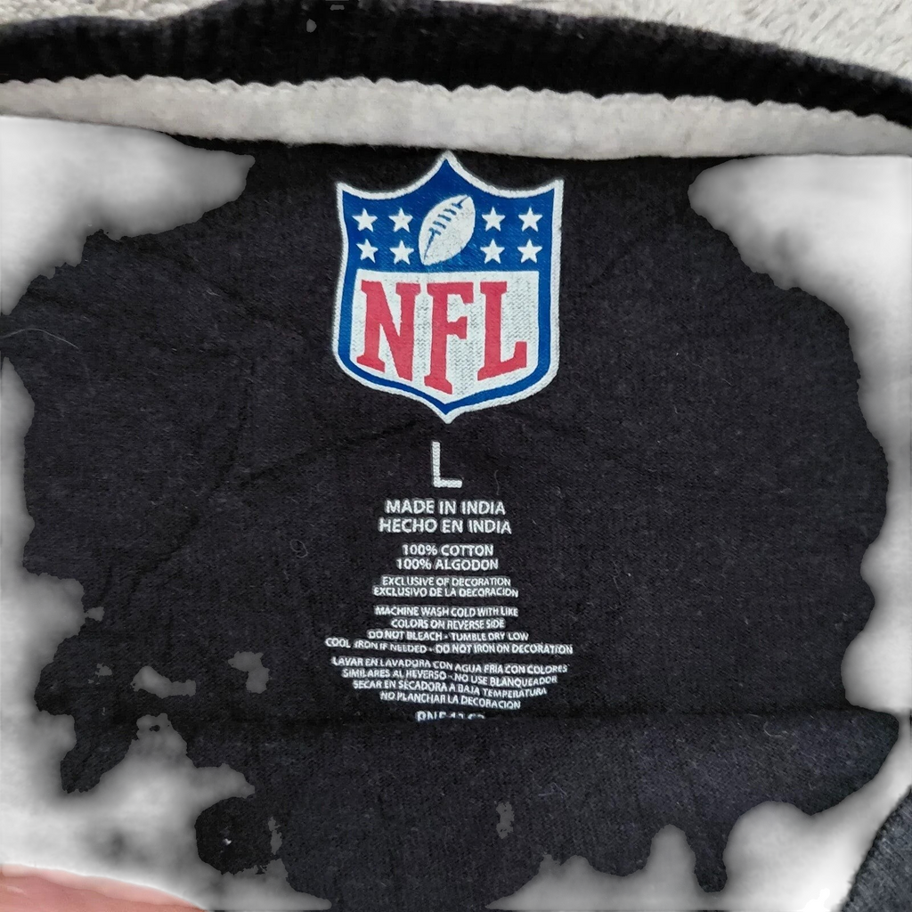 My Store NFL Pittsburgh Steelers black cotton t-shirt size large interior neck label and care instructions