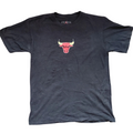 My Store black Jordan cotton crew neck t-shirt featuring a red and white Chicago Bulls bull head logo graphic print.