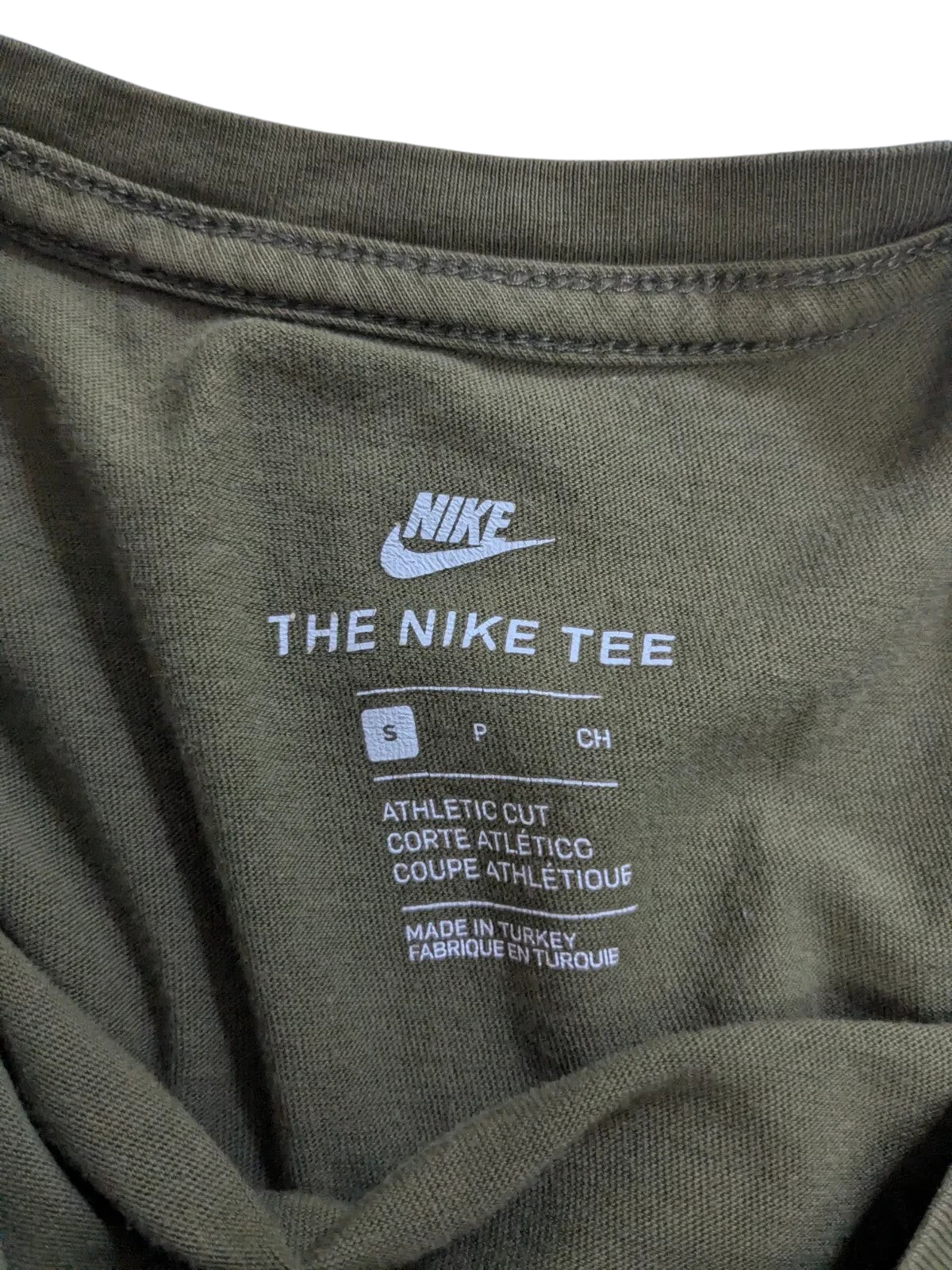 My Store Nike olive green athletic cut crew neck t-shirt with printed interior size and brand label