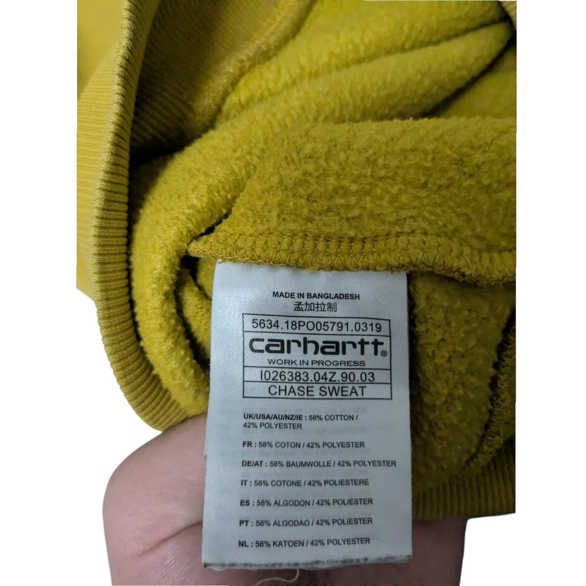 Carhartt Sweatshirt Mens S Yellow Crewneck Chase Sweat Jumper