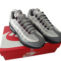 My Store Nike Air Max 95 trainers in smoke grey and burgundy crush with mesh and leather upper on a Nike shoebox