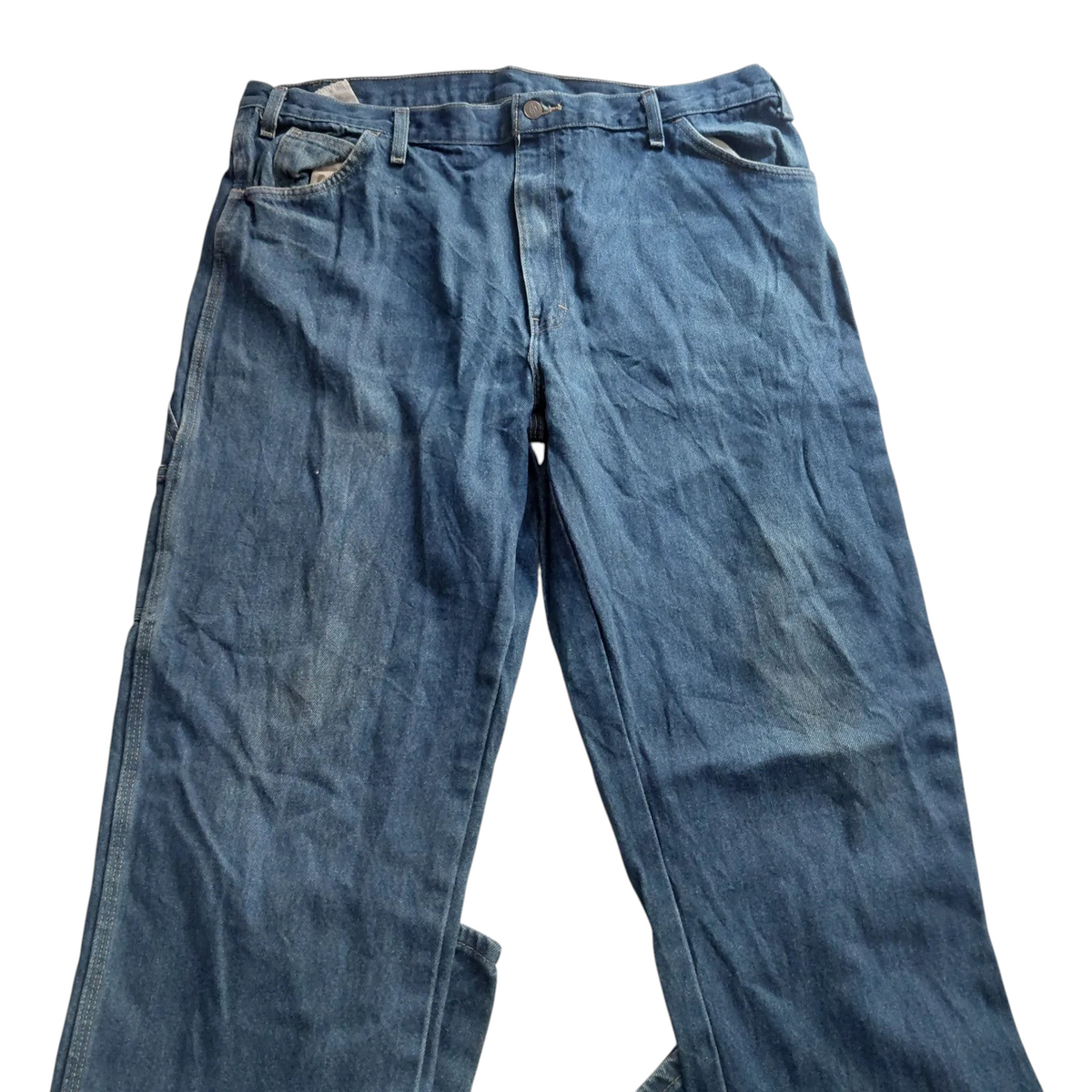 My Store Dickies mid blue wash denim carpenter jeans with a regular straight fit and utility workwear detailing.