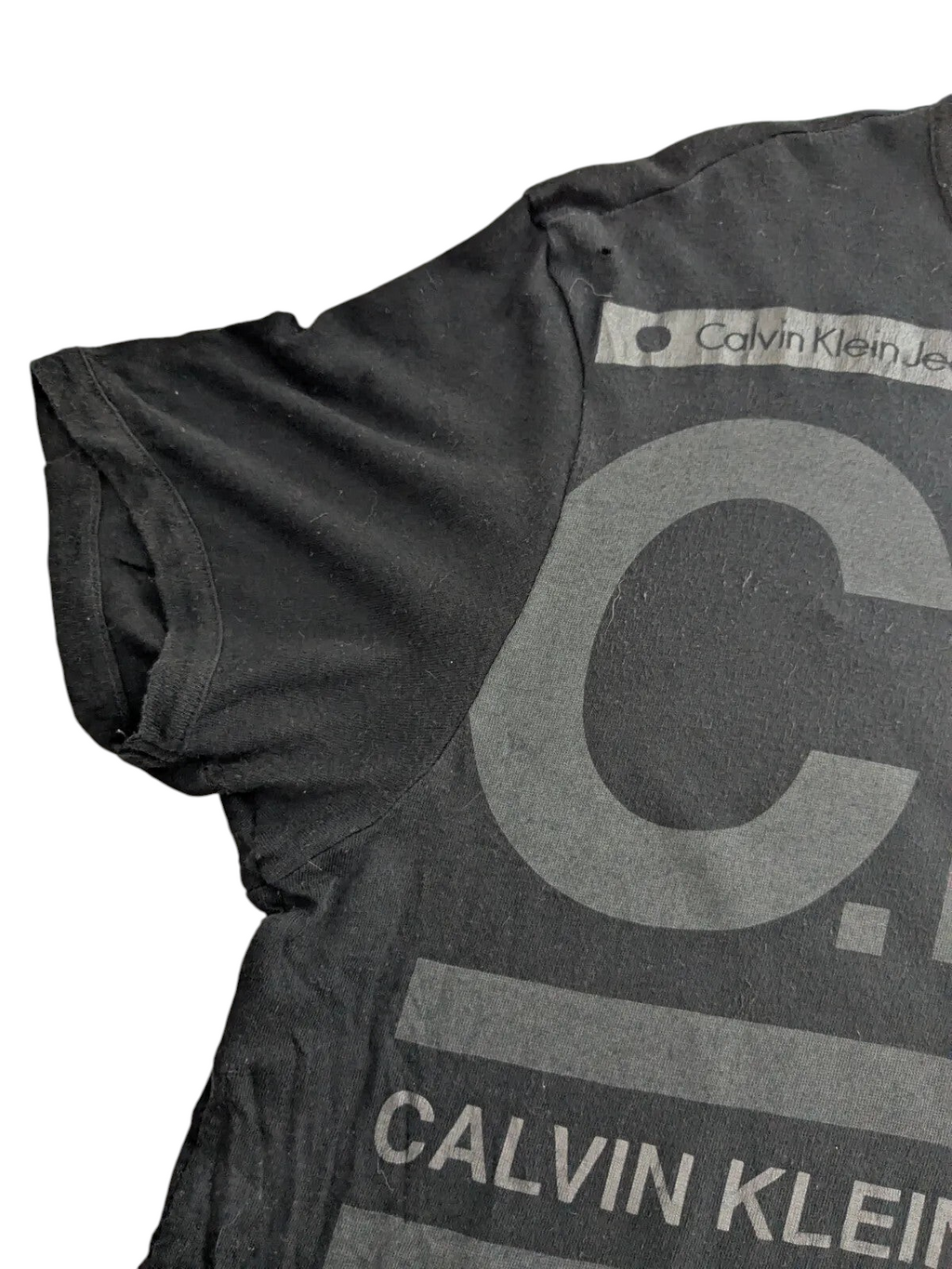 My Store black Calvin Klein Jeans crew neck t-shirt with large graphic logo print on cotton viscose fabric