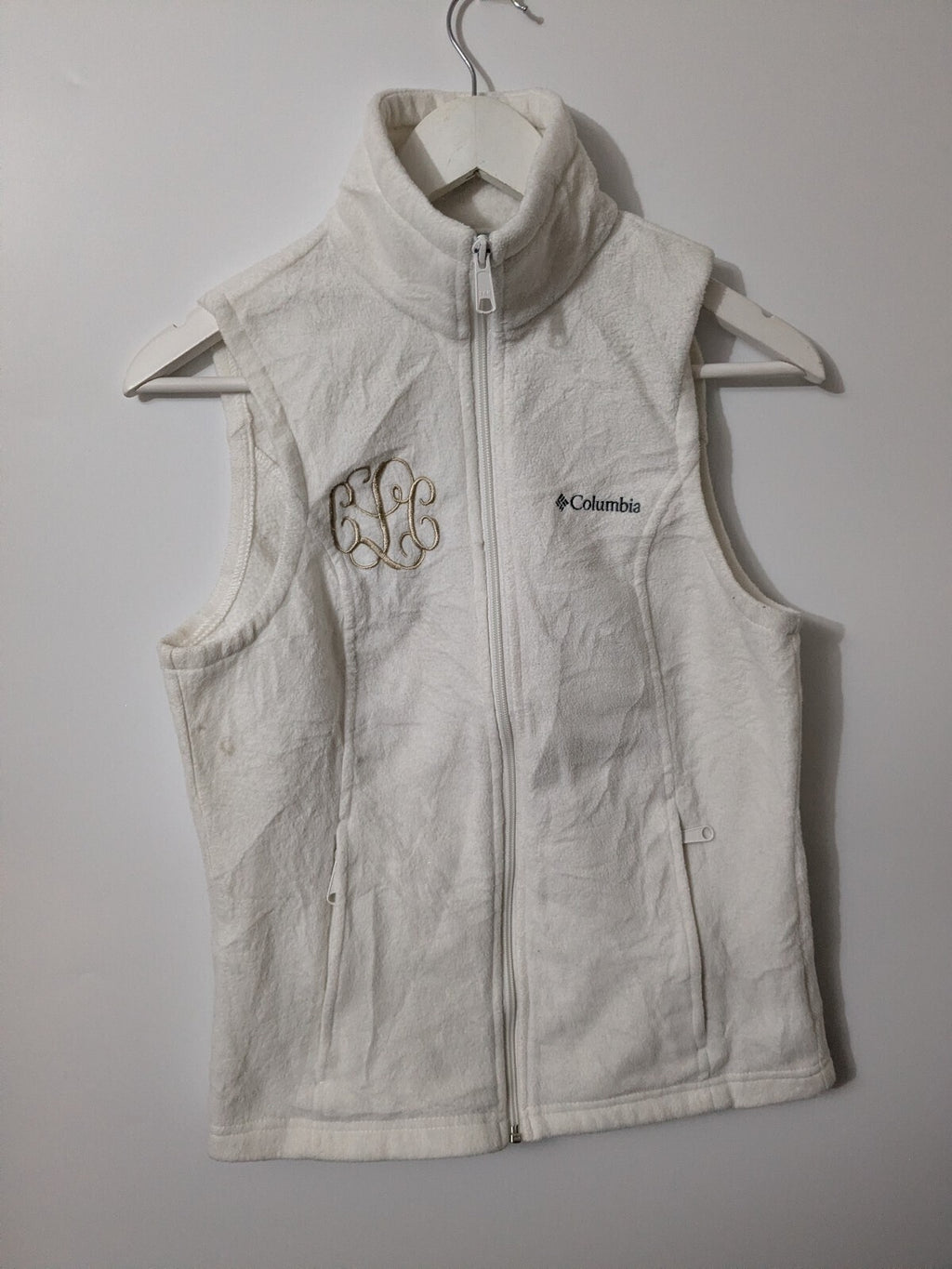 Columbia Fleece Vest Womens L White Full Zip Mock Neck Outdoor