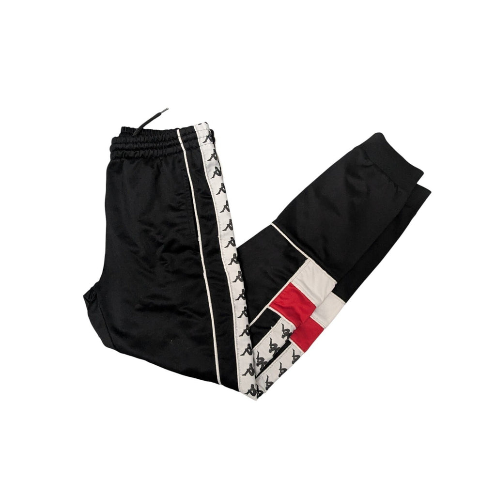 Kappa Track Pants Mens M Black White Logo Taped Side Joggers
