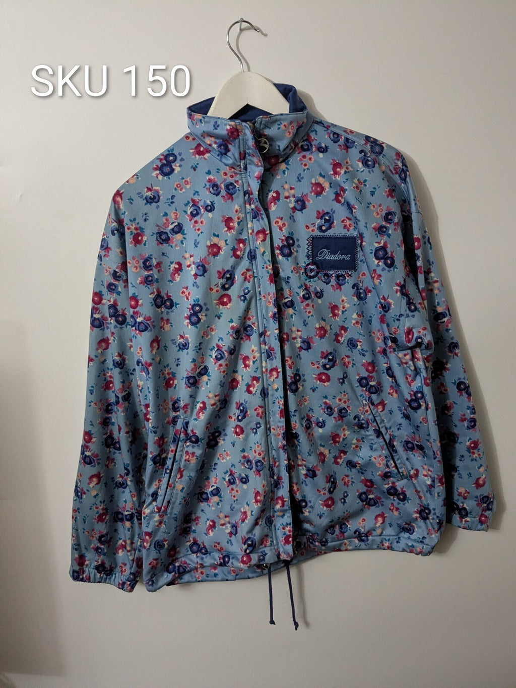 Diadora Windbreaker Jacket Mens M Blue Red Floral Retro Full-Zip