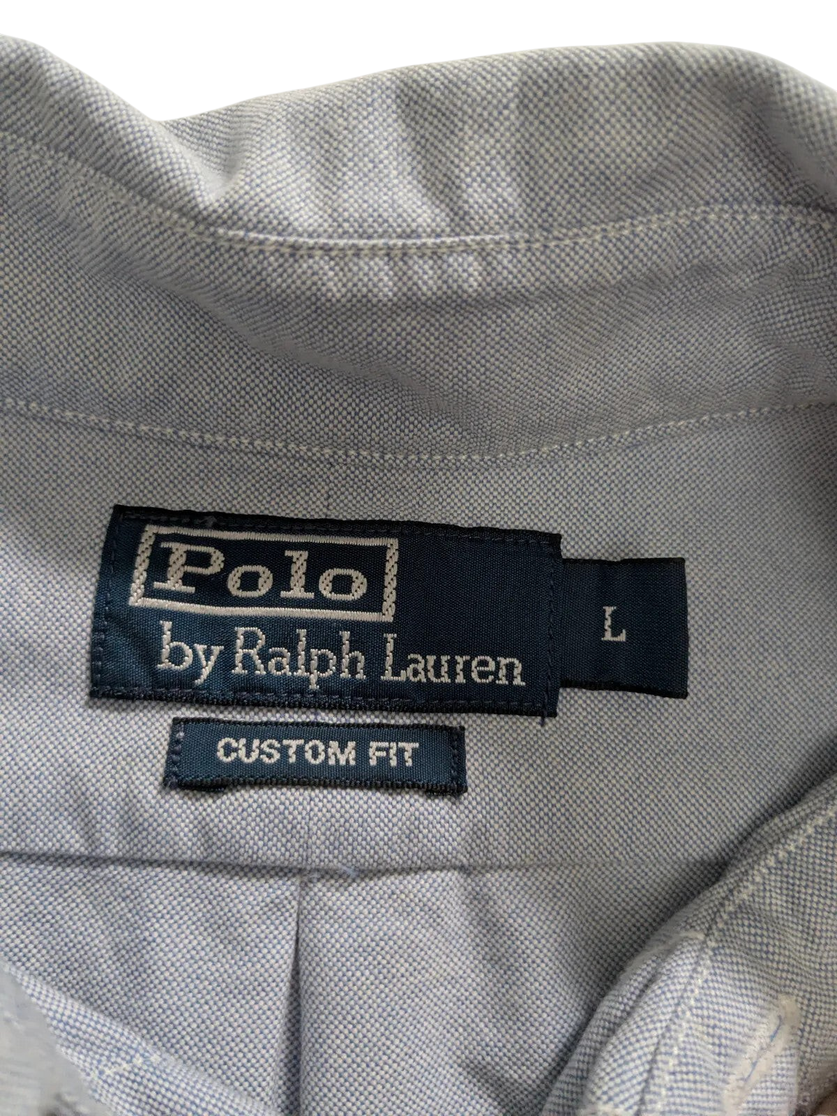 My Store Ralph Lauren light blue cotton custom fit button down shirt size large label detail
