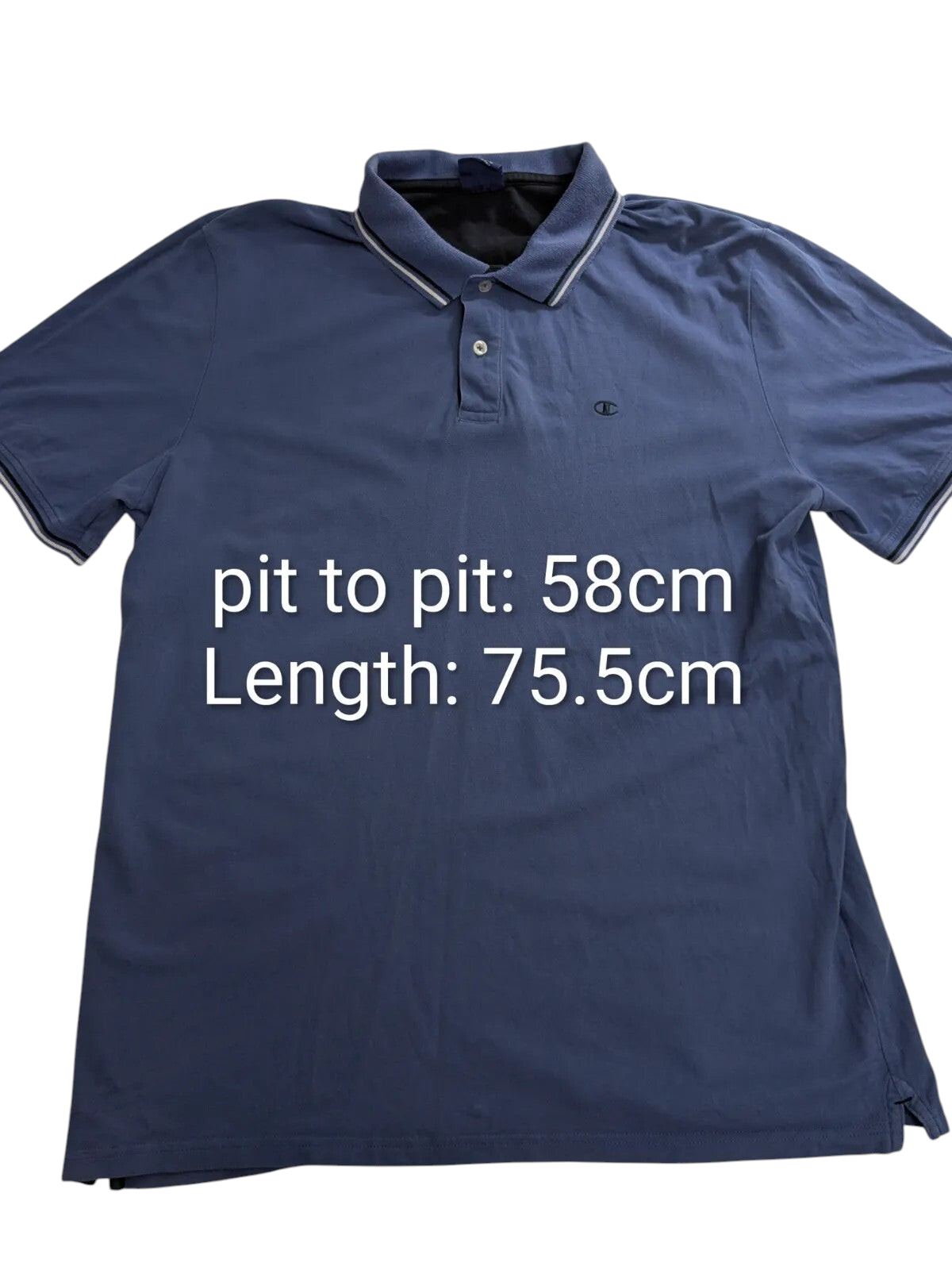 My Store Champion blue cotton pique polo shirt with striped collar trim and logo in size 3XL