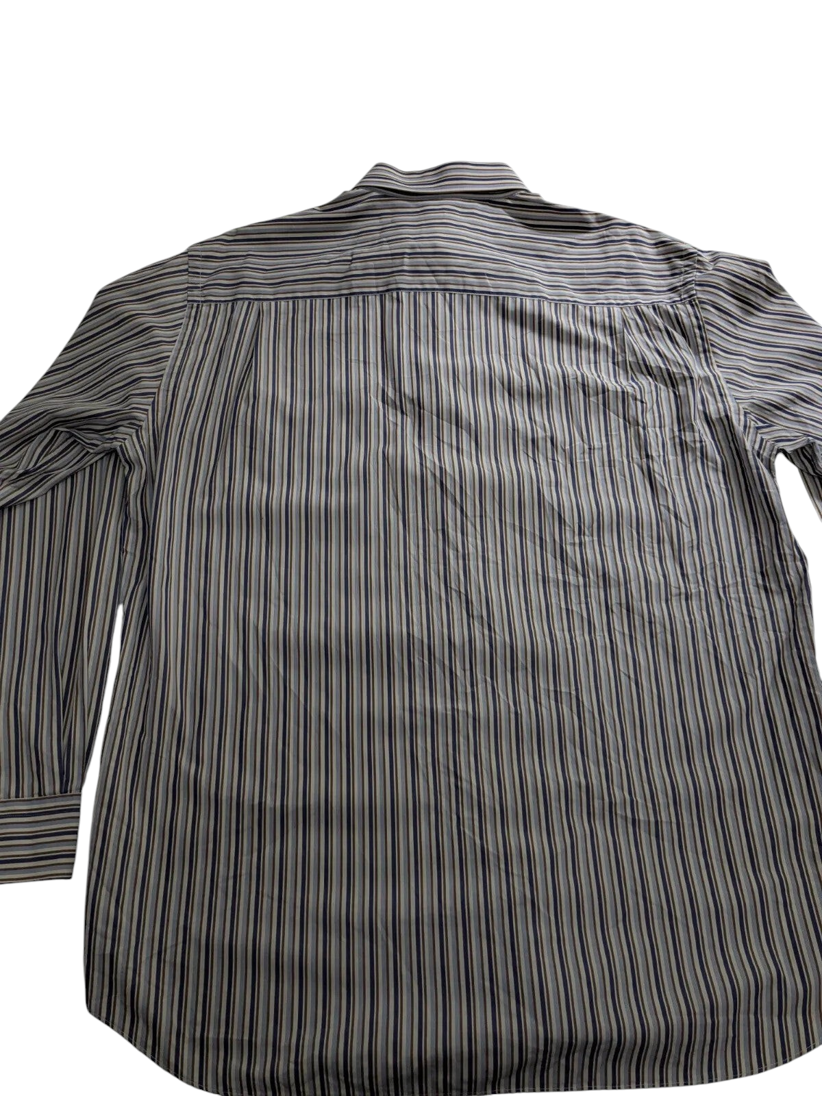 Back view of a My Store Paul & Shark long sleeve button up shirt featuring a multi-colored vertical striped pattern.