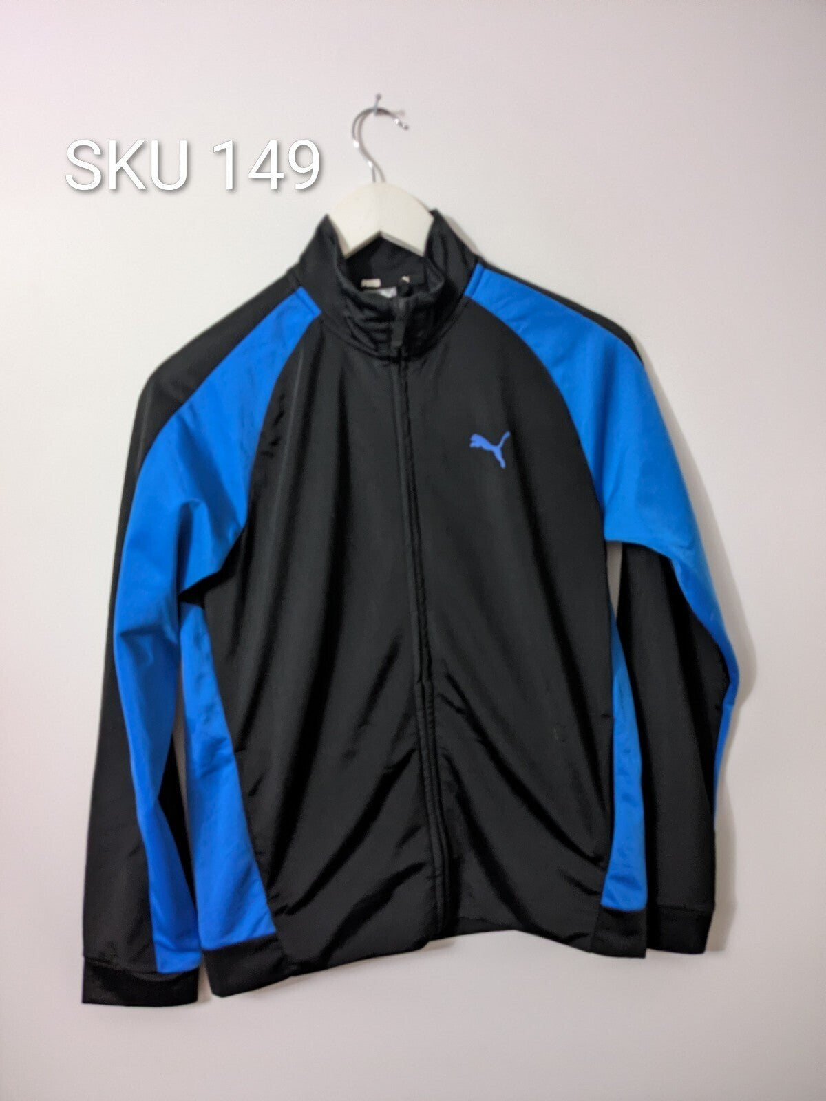 Puma Track Jacket Boys L Black Blue Full-Zip Athletic Sport Top